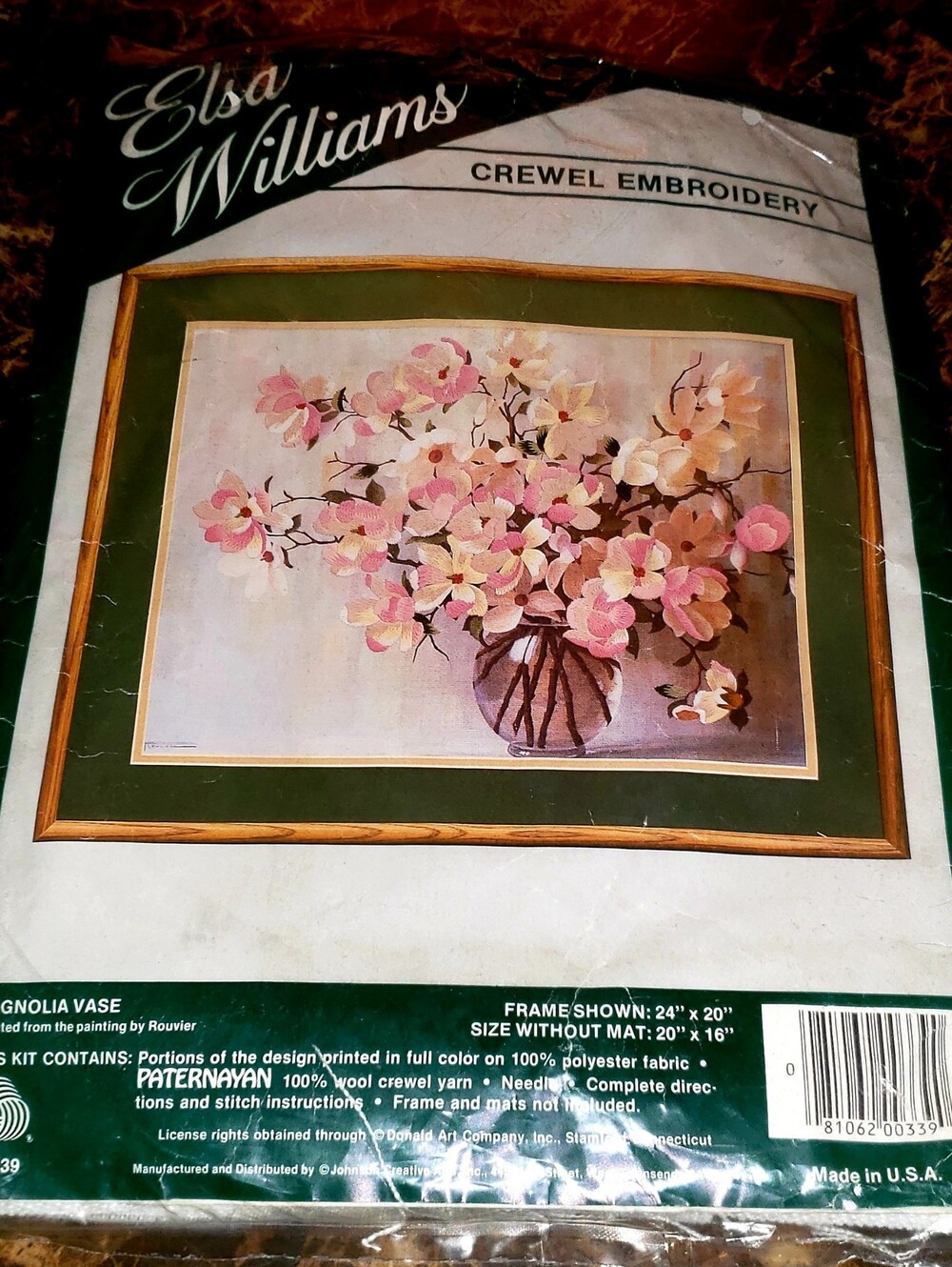 Vintage Elsa Williams Crewel Embroidery Kit "Magnolia Vase"
